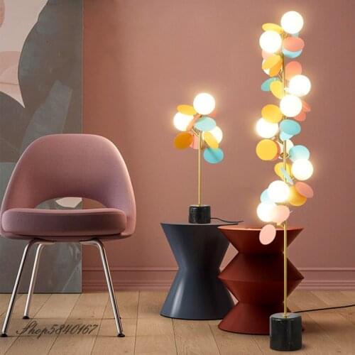 Modern Metal Flower Floor Light Colourful Standing Lamps for Living Room Marble Base LED Floor Lamp Bedroom Stand Light Art Deco