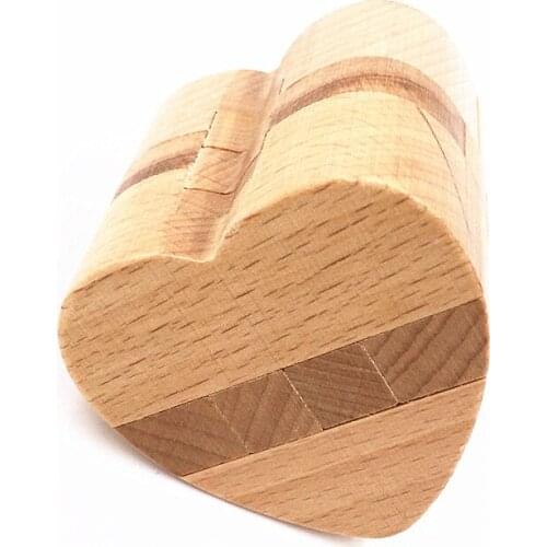 Unique Wooden Puzzles Classical Intellectual Cube Educational Toy Kongming Lock Chinese Traditional Heart Lock Game
