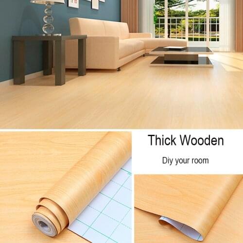 Waterproof Wood Grain Floor Wallpaper Roll Self-adhesive Bedroom Kitchen Cabinet Furniture Decor Wall Sticker PVC Floor Stickers