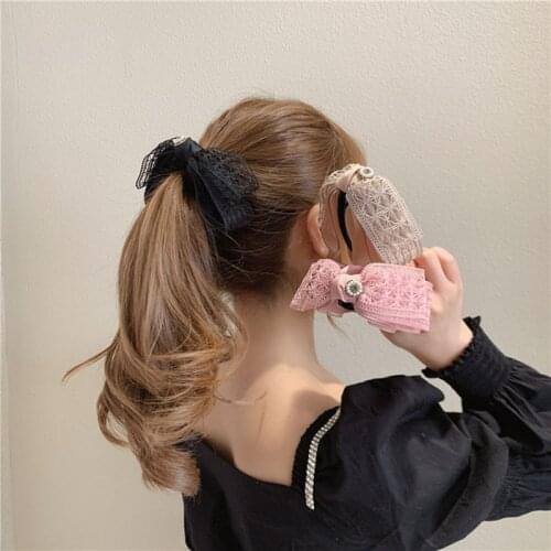 Korean Sweet Lace Bow Hair Clip Claw Elegant Women Solid Ties Banana Hair Crab Clips Ponytail Hold Flower Girl Hair Accessories