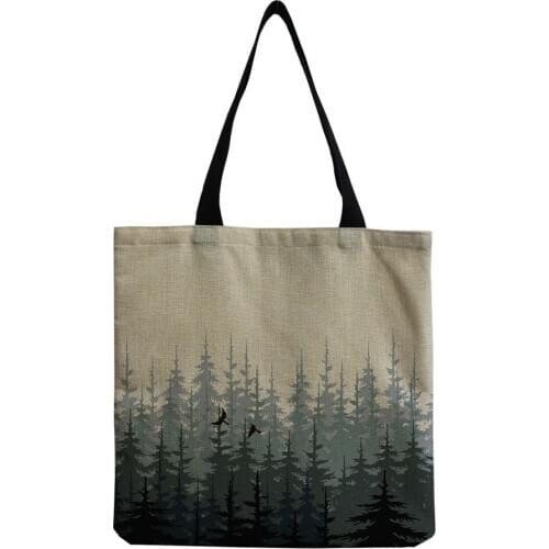 Chinese Style Pine Forest Print Female Shopping Bags 2020 Hot Sale Fresh Elegant Style Shoulder Bag Large Capacity Practical Bag