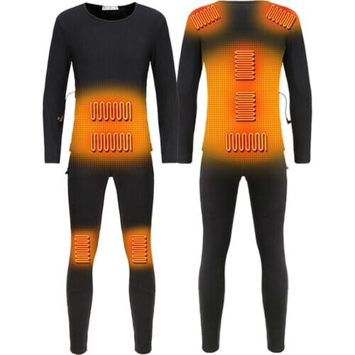 Winter Heated Jacket Cycling Heating Jacket Electric USB Heating Thermal Underwear Set Shirt Top Heated Suit Men Women S-4XL