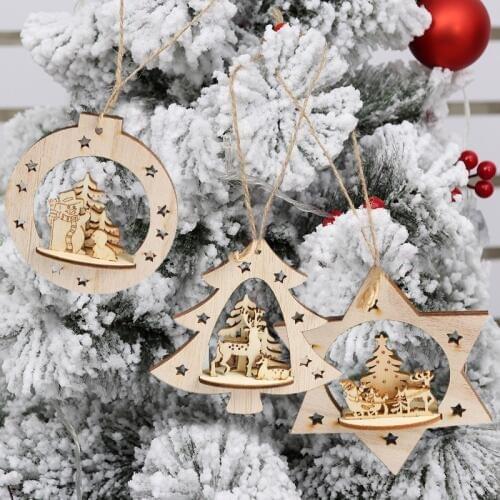 3D Carving Xmas Decoration Pendant Wooden Christmas Tree Ornament Accessories Fashion 1PC New Home Decor Hanging