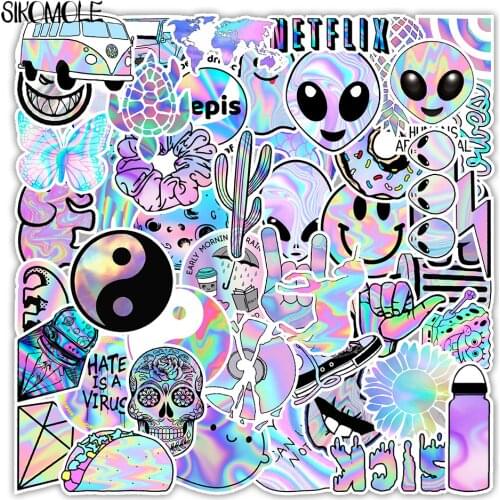50PCS Cartoon Holographic Laser Style Stickers Skateboard Laptop Guitar Scrapbooking PVC Toy Kids Decals Graffiti Sticker F4