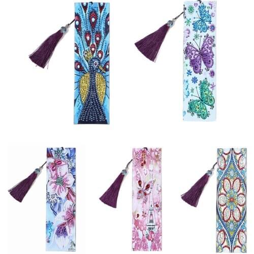 5D DIY Diamond Painting Bookmark Special Shaped Diamond Art Mosaic Leather Tassel Book Marks Diamond Embroidery Cross Stitch
