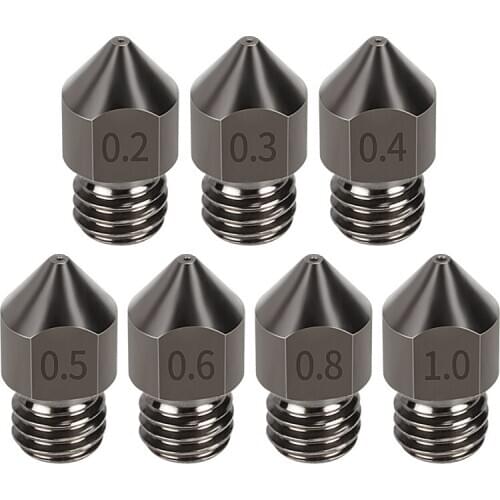 7PCS Extruder MK8 Nozzle 0.2mm-1.0mm Hardened Steel Corrosion-Resistant Printer Head 1.75mm M6 Thread 3D Printer Kit