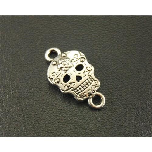 8pcs Silver Color painted face skull Charm Handmade Charms Pendants Jewelry Findings 12x23mm A1575