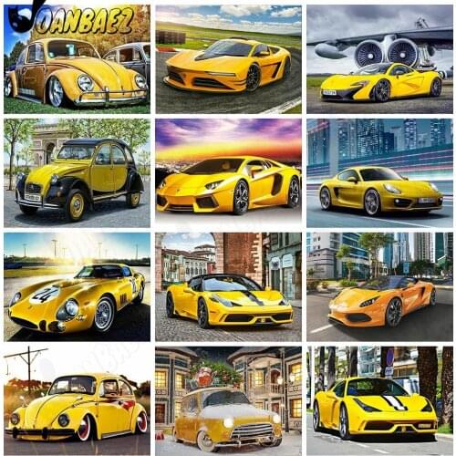 Car Diamond Painting 5D Diy Yellow Mosaic Embroidery Street Scenery Cross Stitch Set Hand Inlaid Crafts Home Decoration