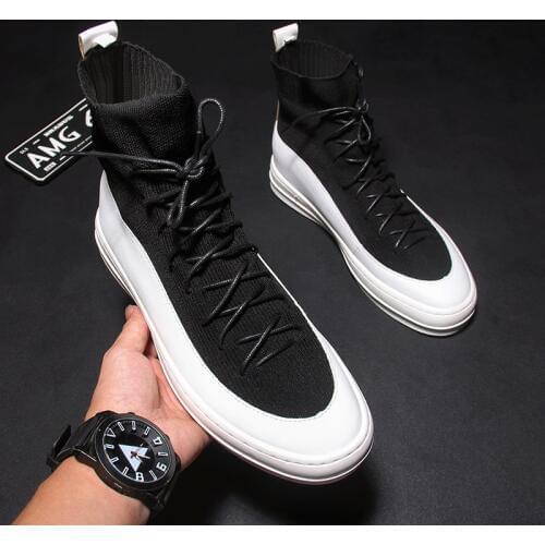 B-1500 Fashion Casual Ankle Boots Spring Autumn Flock Leather Metal Decoration Riding Boots High Top Hip Hop Men Shoes