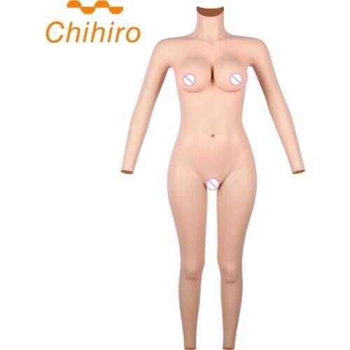 D Cup Silicone/Cotton Bodysuits Realistic Breast Forms Fake Vagina for Male to Female Transgender Crossdresser With Arms 4G