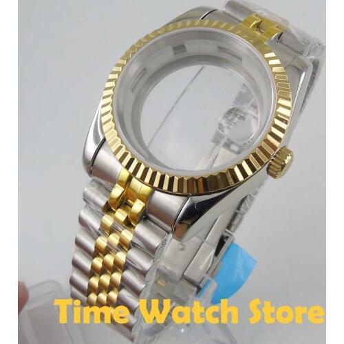 36mm Watch Case Waterproof SUB Jubiless bracelet Sapphire glass Gold plated bezel Fit 2813 Miyota 8215 ETA 2836 movement C97