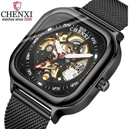 CHENXI Business Watch Men Automatic Mechanical Wrist Watch Stainless Steel Waterproof Skeleton Tourbillon Clock Top Brand Watche