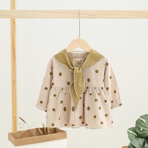 Childrens Autumn Clothing Suits Girls Sweatshirt Dress Dot Print Bowtie Collar Toddler Girl Clothes Girls Outfits Kids Dress