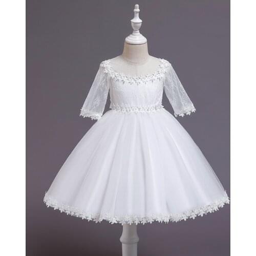 Ins Childrens Wedding Costumes 2020 New Baby Dress Baby Girls One-year-old Dresses Little Girls Lace Mid-sleeved Princess Dress