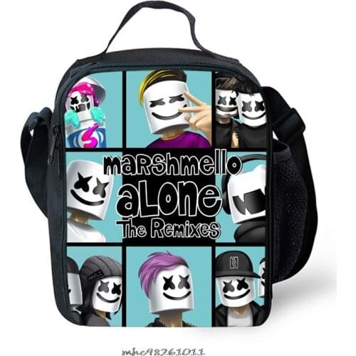 Marshmello Print Insulated Lunch Bag Girls Boy Portable Messenger Cooler Bags Game Cartoon Crossbody Food Lunch Box