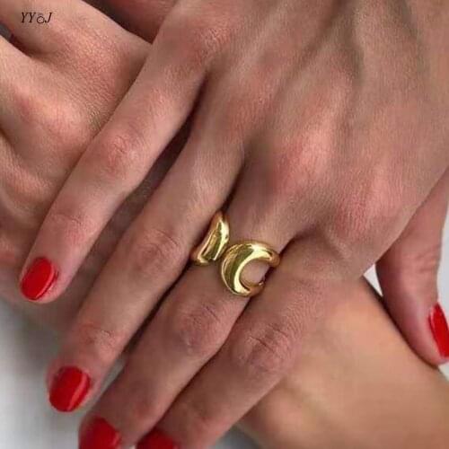 Abstract geometry rings for women stainless steel gold open rings minimalist simple unique unusual jewelry bulk items wholesale