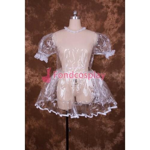 Sexy Lockable Clear PVC Sissy Maid Short Dress Cosplay Costume Uniform[T001]