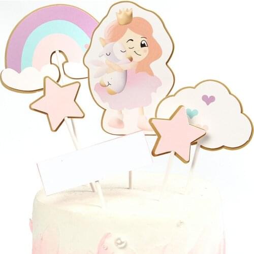 Creative Princess Prince Happy Birthday Cake Topper Pink Birthday Cupcake Topper for Boys Girls Birthday Party Cake Decorations