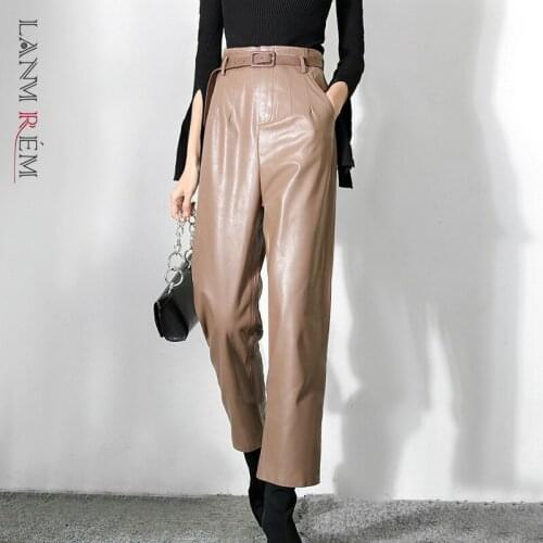 LANMREM Women's Leather Pants