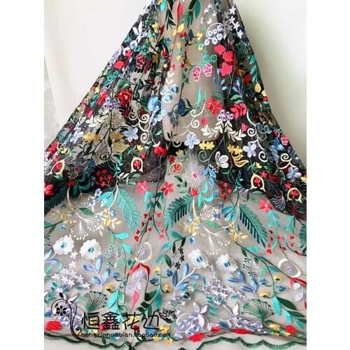 LASUI 1 yard NEW TOP Colorful black mesh embroidery lace fabric garden fashion clothing skirt dress diy decorative X0607