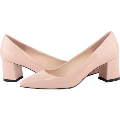 LOSLANDIFEN New High Heel Shoes Thick Square Ladies Office Black Pumps Low Casual Leather Boat for womens platform heels