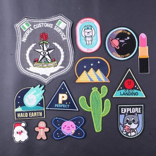 Cartoon Cute Embroidered Patches for Clothing Space Sewing Application Sew on Patch Diy Iron-on Applique Stripes on Clothes Set