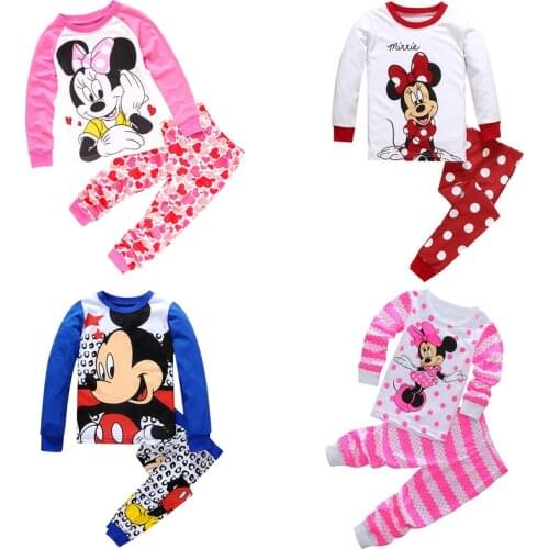 Autum Baby Girl Kids Toddler Girl Pyjamas Cotton Mickey Minnie Cartoon Sleepwear Pjs Long Sleeve Pajamas Sets
