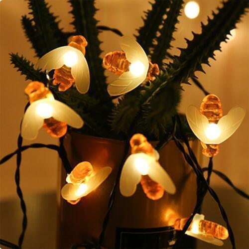 Bee Solar Panel Fairy LED String Light Outdoor Outdoor Waterproof IP65 For Decorative Fence Patio Christmas Holiday Garden Light