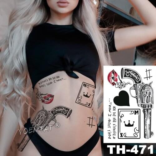 Waterproof Temporary Tattoo Sticker Sexy Lace Rose Tattoos Crown Ribbon Gun Weapon Poker Tato Body Art Arm Fake Tatoo Women Men