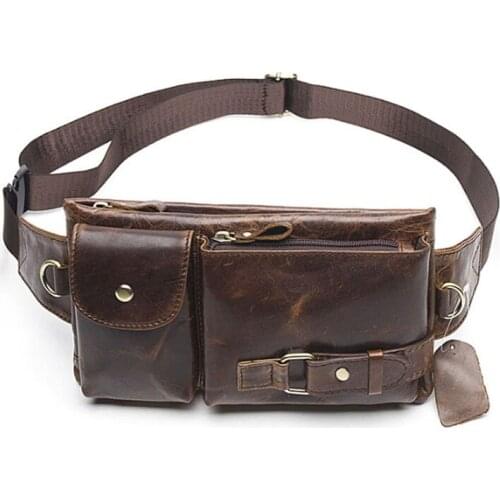 Men Waist Bag Leather Cowhide Fanny Waist Pack Belt Bag Travel Purse Cigarette Case Cell Phone Pocket Sling Chest Pack