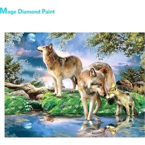 The Gray Wolf Family Animal Diamond Painting Round Full Drill Nouveaute DIY Mosaic Embroidery 5D Cross Stitch Home Decor Gifts