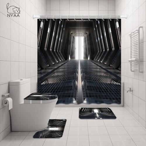 NYAA Spaceship Cosmic Printed Shower Curtain Set With Bath Mat Anti-slip Carpet Home Decoration Entrance Doormats Living Room