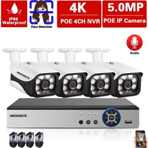 POE CCTV Security Monitoring Camera System 4CH 4K NVR Kit Outdoor Waterproof 5MP Video Surveillance IP Cameras System Set XMEYE