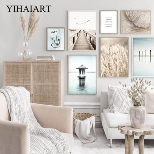 Nordic Abstract Canvas Wall Print Bridge Lake Landscape Painting Grass Art Poster Simplicity Picture Scandinavian Home Decor