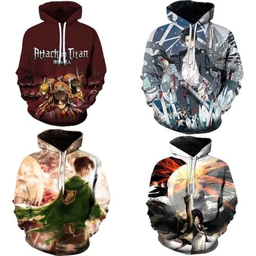 Japanese Anime Attack On Titan Hoodie Eren Levi Mikasa 3D Print Cosplay Costume Sweatshirts Hoodies Men