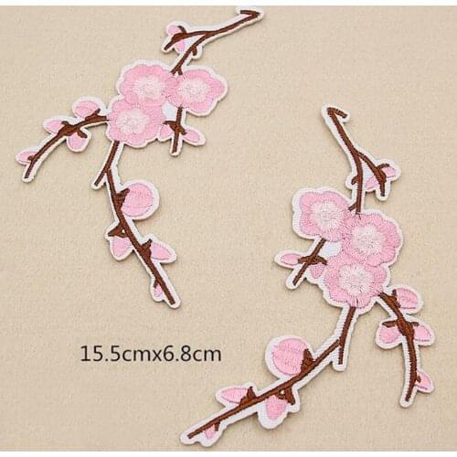 DIY Pink Plum Blossom Embroidered Patches Iron on Sewing Stickers for Clothing Applique DIY Accessories Craft Decoration