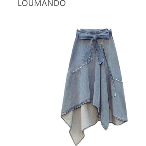 Summer New Korean Version of Large Size Denim Skirt Fat Girl Temperament Fashion Bead Stitching Irregular A-line Skirt Female