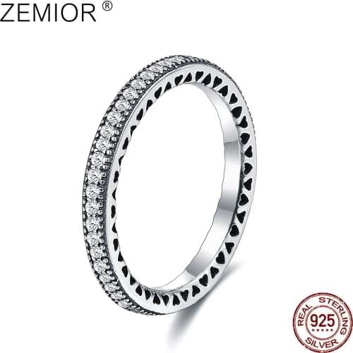 ZEMIOR Rings For Women 925 Sterling Silver Hearts Hollow Clear Zircon Ring Stackable Vintage Luxury Engagement Fine Jewelry Gift
