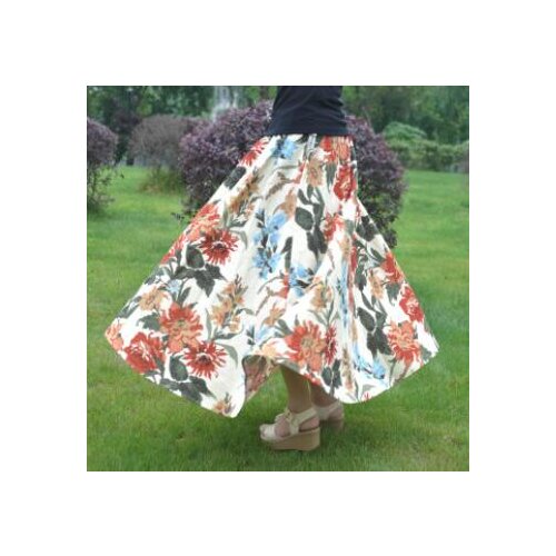 1pcs/lot Womens cotton linen skirt loose long skirt Bohemian print flower casual skirt free size