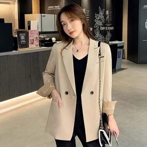 2021 Fashion Spring Autumn Womens Long Blazer Double Breasted Suit Jacket Loose Wild Casual Coat Solid Color Formal Blazer Suits
