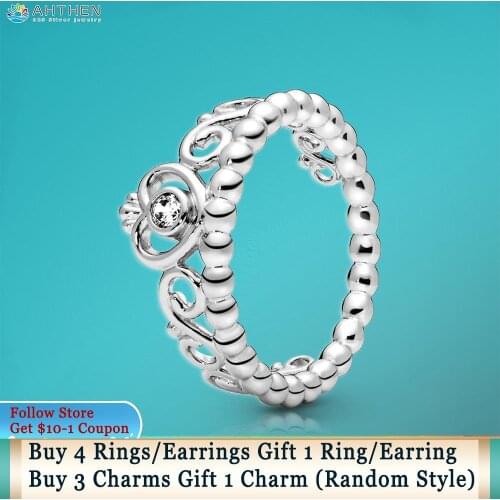 Ahthen 925 Sterling Silver Ring Silver Princess Tiara Crown Ring Women Rings Ngagement Rings for Women Jewelry Making Girl Gift