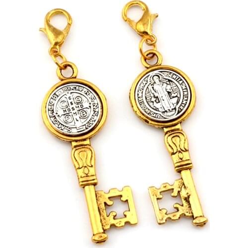 10pcs Saint Benedict Medal Cross Key Floating Lobster Clasps Charm Beads DIY Jewelry Christmas gifts 14.5x56.2mm A-577b
