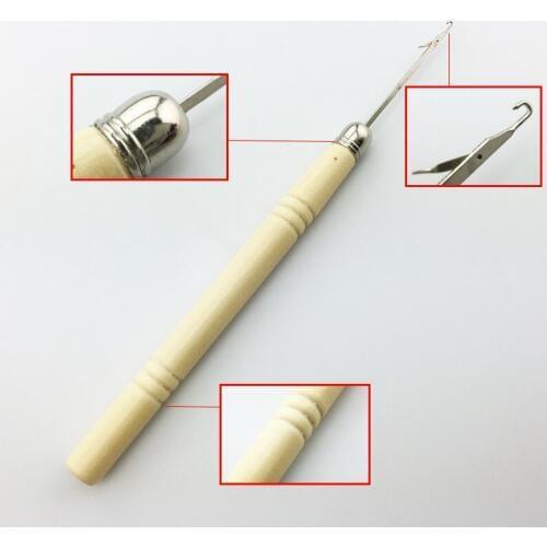 5pcs/lot Wood Handle Latch Crochet Hook Hair Weave Threader Pulling Needle For Braiding Hair Extension Wig Craft Tools