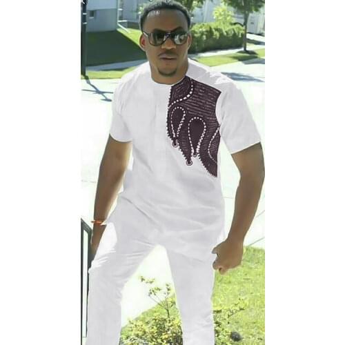 H&D African Couples Clothing Dashiki Shirt Pants Women 2 pieces Suit Men Agbada T-shirt Traditional Embroidery Robe Africaine