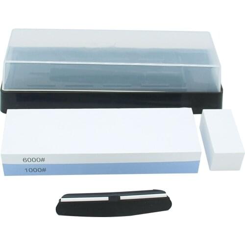 1000/6000 Grit White Corundum Double-sided Whetstone with Plastic Box White Stone Correction Angel Guide Portable for Kitchen