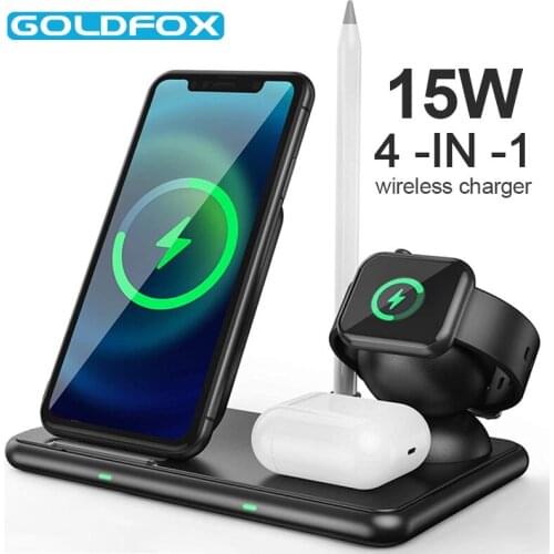 Wireless Charger Stand 15W Fast Charger Magnetic Watch Charging 4 in 1 Wireless Charging Station for iPhone 12 11 iWatch Pencil