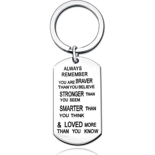 Stainless Steel Key Chain Ring You are Braver Stronger Smarter Than You Think Pendant Family Friend Gifts
