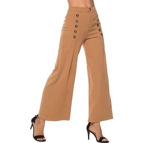 Women Pants Fashion High Waist Straight Leg Pants Office Lady Joker Buttons Long Trousers Women Plain Workwear Pants