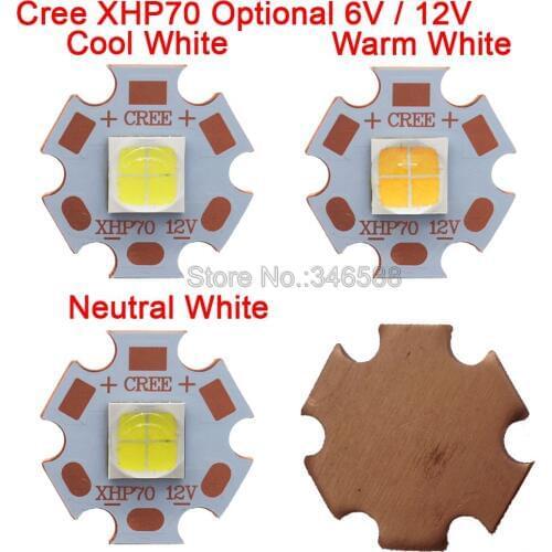 CREE XHP70 6500K Cool White 4500K Neutral White 3000K Warm White LED Light Emitter Didoe 6V 12V with 16mm 20mm Copper PCB