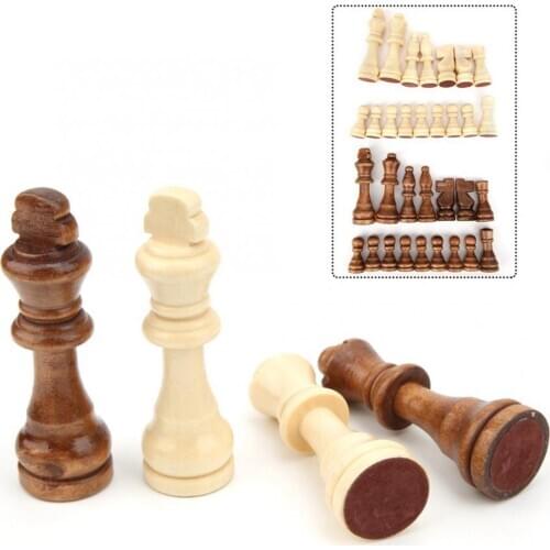 32pcs Handmade Wooden Chess Pieces Wooden Replacement Chess Figures Chess Board Game Accessories 55mm/77mm/91mm